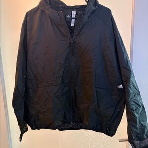 adidas Black Zip-Up Hooded Jacket with Subtle Pattern